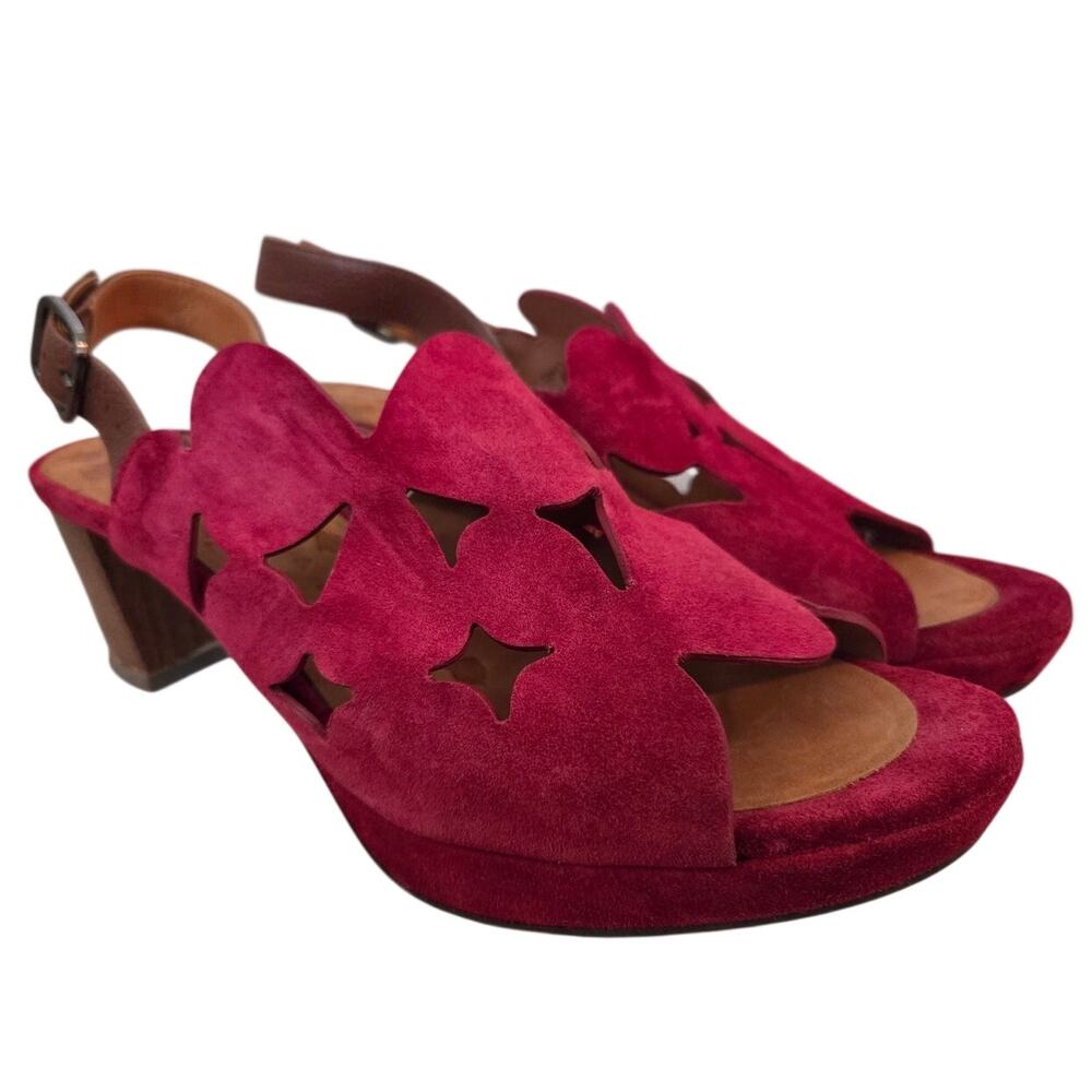 NEW Chie Mihara Sz 41 US 10.5 Suede Spain Wedge Heels Red Floral Dress